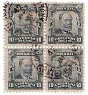 BRASIL • PERSONALES - ARISTIDES LOBO • BLOQUE DE 4 SELLOS DE 10 REIS • 1915 - Used Stamps