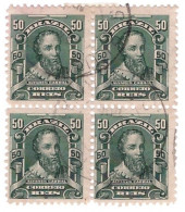 BRASIL • PERSONALES - PEDRO ALVARES CABRAL • BLOQUE DE 4 SELLOS DE 50 REIS • 1906 - Used Stamps