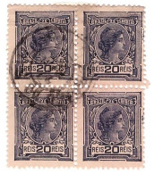 BRASIL • ALEGORÍA DE LA REPÚBLICA • BLOQUE DE 4 SELLOS DE 20 REIS • 1918 - Used Stamps