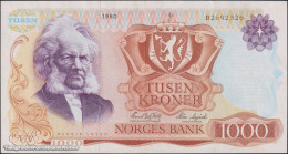 DWN - NORWAY 40b2 - 1000 1.000 Kroner 1980 XF/AU  B 2692526 - Signatures: Wold & Sagård - Norway