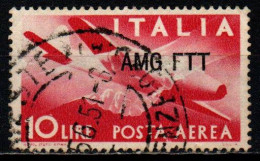 TRIESTE - AMGFTT - 1949 - DEMOCRATICA - SORASTAMPA SU UNA RIGA - 10 LIRE - USATO - Poste Aérienne