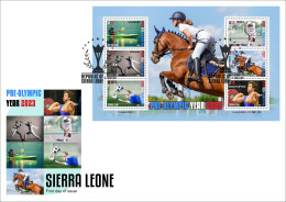 SIERRA LEONE 2023 FDC SHEET 6V - OLYMPIC GAMES PARIS 2024 CANOE FENCING FOOTBALL TENNIS WEIGHTLIFTING EQUESTRIAN - Verano 2024 : París