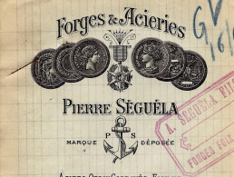 1919 ENTETE FORGES ET ACIERIES Pierre Séguéla  Fils Foix  Ariège Pour Chef De Gare De Chalon S Saone Saone Et Loire - 1800 – 1899