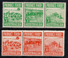 1953 Australia SG 255-260 Produce Food In Strips Of Three Complete Set , Mint Unhinged MUH Cat £3.00 - Neufs