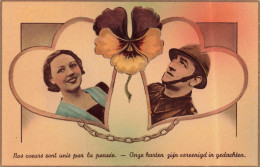 FANTAISIES - Nos Cœurs Sont Unis Par La Pensée - Colorisé - Carte Postale Ancienne - Mujeres