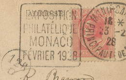 MONACO - DAGUIN "EXPOSITION PHILATELIQUE MONACO FEVRIER 1928" ON FRANKED PC (VIEW OF MONACO) TO BELGIUM - 1928  - Storia Postale