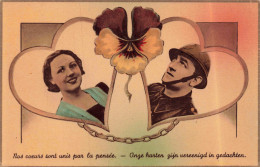 FANTAISIES -  Nos Cœurs Sont Unis Par La Pensée - Colorisé - Carte Postale Ancienne - Frauen