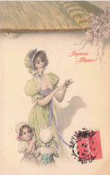 Illustrateur - Wichera - Femme Avec Deux Enfants - Joyeuses Pâques - Carte Postale Ancienne - Wichera