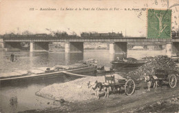 FRANCE - Asnières - La Seine Et Le Pont Du Chemin De Fer - Chevaux  -  Carte Postale Ancienne - Asnieres Sur Seine
