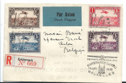 LUXEMBURG 199 / Erstflug Echternach - Brüssel, Anlässlich Briefmarkenausstellung 14. - 17. 8. 1932 - Cartas & Documentos