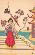 ILLUSTRATION NON SIGNE - Une Femme Japonaise En Kimono -  Carte Postale Ancienne - Zonder Classificatie