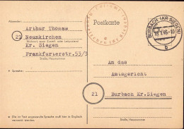 602249 | 1945, Ganzsache Der Britischen Zone Mit Postamtssiegel Aufgegeben In Burbach  | Neunkirchen (Westf.) Siegen - OC38/54 Belgian Occupation In Germany