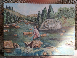 Ancien Tableau Pêche à La Truite XXème - Oils