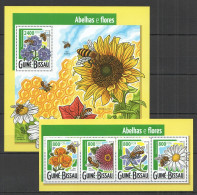 St990 2015 Guinea-Bissau Insects Fauna Flowers Honey Bees Kb+Bl Mnh Stamps - Abeilles