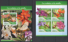 Fd1327 2017 Guinea Bees & Orchids Flora & Fauna Insects #12540-43+Bl2804 Mnh - Abeilles