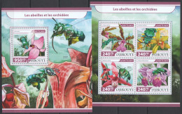 Fd1216 2017 Djibouti Bees & Orchids Flora & Fauna Insects #1687-90+Bl764 Mnh - Abeilles