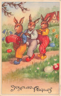 FÊTES ET VOEUX - Joyeuses Pâques - Lapins Jouant De L'accordéon - Carte Postale Ancienne - Easter