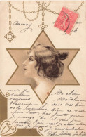 FANTAISIE - Femme Avec Son Portrait Dans Une étoile - Carte Postale Ancienne - Donne