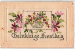 FANTAISIES - Gelukkige Feestdag - Brodée - Colorisé - Carte Postale Ancienne - Bordados