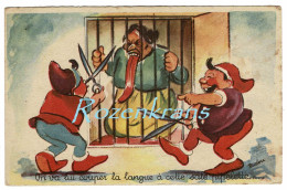 Illustrateur Humor Humour Gauloiserie Misogynous Misogynie Misogyny Frauenfeindlichkeit Couper La Langue Kabouter Dwarf - Contemporain (à Partir De 1950)