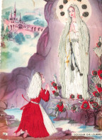 FANTAISIES - Brodée - Broderie D'une Fille Priant à La Vierge Marie - Colorisé - Carte Postale Ancienne - Brodées