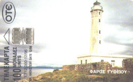 Greece:Used Phonecard, OTE, 100 Units, Gyoeioy Lighthouse, Gyoeioy Port And Ship, 1996 - Fari