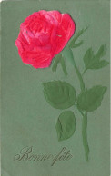 FANTAISIE - Carte Brodée - Bonne Fête - Rose Brodée - Carte Postale Ancienne - Embroidered