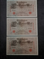 LOT 3 BILLETS N° SUIVIS 1000 MARK 21 04 1910 BERLIN SERIE T REICHSBANKNOTE ALLEMAGNE - 1.000 Mark