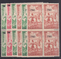 New Zealand, Scott B14-B19 (SG 611-612, 626-627, 632-633), MNH Blocks Of Four - Unused Stamps