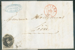 N°6 - Médaillon 10 Centimes Brun, Voisin Et Bdf Inférieur, Obl. P.4 Sur Lettre D'ANVERS Le 4 Janvier 1852 Vers Lierre - - 1851-1857 Medaglioni (6/8)
