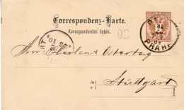 CZECHOSLOVAKIA 1884  POSTCARD SENT FROM PRAHA TO STUTTGART - ...-1918 Prephilately