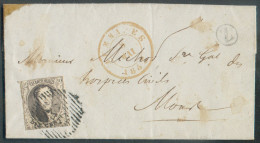 N°6 - Médaillon 10 Centimes Brun Obl. P.65 Sur Lettre De JEMMAPES Le 8 Mai 1853 + Boîte Rurale Z De FRAMERIES Vers Mons - 1851-1857 Medallions (6/8)