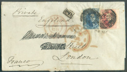 N°7-8 - 20 Et 40c. (bord De Feuille) Obl. P.45 Sur Lettre De GAND Le 30 Novembre 1853 Vers Londres - 21518 - 1851-1857 Medaglioni (6/8)