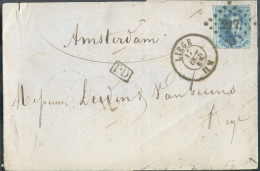 N°15 - Médaillon 20 Centimes Obl. LP.217 Sur Lettre De LIEGE Le 17 Oct. 1865 En Tarif Préférentiel Vers Amsterdam (Pays- - 1863-1864 Medallions (13/16)