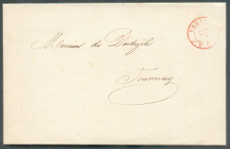 COLLECTION CACHET IMPRIME - Imprimé De Deuil De VERVIERS P.P.  Le 16 Avril 1849 Vers Tournay (Faire Part De Décès De And - Other & Unclassified