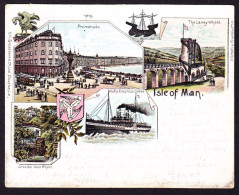 1899 Gelaufene Litho AK, 5 Bildrig Mit Dampfschiff, Gestempelt DOUGLAS ISLE OF MAN. Minim Fleckig - Isla De Man