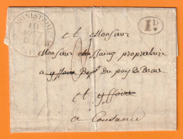 1834 - Lettre Pliée De Monistrol, Haute Loire Vers Issoire, Puy De Dôme Puis Coutances - Décime Rural - 1801-1848: Voorlopers XIX