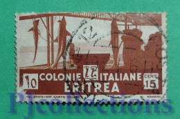 S32- ERITREA 1933 SOGGETTI AFRICANI 15c USATO - USED - Eritrea
