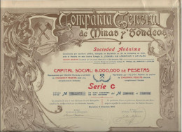 TITRE COMPAGNIE GENERAL DES MINES  Y SONDEOS - BARCELONNE - ANNEE 1905 - Mijnen