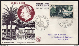 DOCTEUR ALBERT SCHWEITZER - NOBEL / 1955 MONACO PA # 59 ENVELOPPE FDC VOYAGEE (ref 2725) - Albert Schweitzer