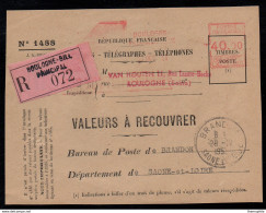 CHOCOLAT - CACAO - COCOA - VAN HOUTEN / 1953 BOULOGNE VALEURS A RECOUVRER RECOMMANDE - DEVANT DE LETTRE (ref 7887) - Alimentation