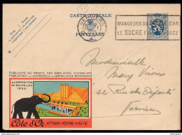 CHOCOLAT - CACAO - COCOA - ELEPHANT / 1935 BELGIQUE ENTIER POSTAL PUBLICITAIRE ILLUSTRE (ref LE3122) - Alimentation