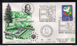 EUROPA - CEPT - ROBERT SCHUMAN - ENVIRONNEMENT / 1974 BELGIQUE ENVELOPPE FDC  ILLUSTREE NUMEROTEE (ref EUR559) - 1974