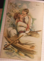 Cpa Illustrateur Signée Suzanne MEUNIER, EROS En Canot, Couple D'amoureux, Marque L-E N° 6 Série 42, Non écrite - Meunier, S.