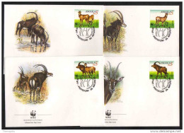 BOVIDE - VACHE - PALANCA - WWF / 1990  ANGOLA 4 ENVELOPPES FDC ILLUSTREES (ref CM126) - Koeien