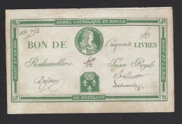 Bon De  Cinquante Livres   -  Armée Catholique Et Royale De Bretagne  -  Copie XIX éme - Assignats