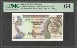 Malaysia 20 Ringgit Abdul Aziz Taha 1982 - 1984 Pick-22 PMG 64 No Remark - Malesia