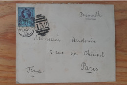 Yt 95 Obli Brigton 1894 Pour Paris Cachet 132 Ref3. - Covers & Documents