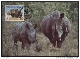 RHINOCEROS  / SWAZILAND / WWF 1987 CARTE MAXIMUM FDC (ref 2357) - Rinocerontes