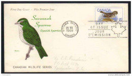 MOINEAU - SPARROW - OISEAUX / 1969 CANADA -  ENVELOPPE FDC / 2 IMAGES (ref 4517) - Spatzen